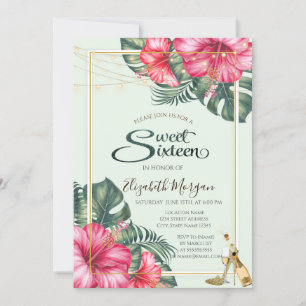 Invitation Hibiscus, talons d'or Parties scintillant doux 16