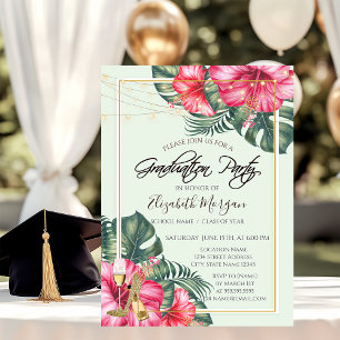 Invitation Hibiscus, talons dorés pailletés Graduation