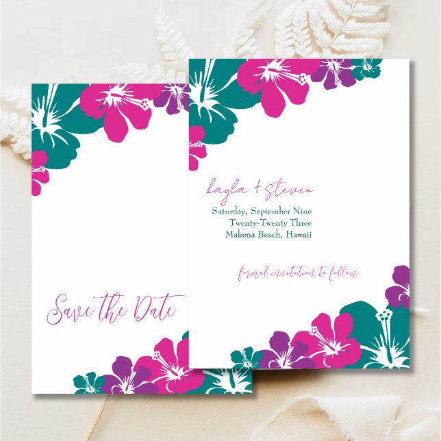Invitation Hibiscus Té Tropical Rose Violet Enregistrer La Da (Créateur téléchargé)