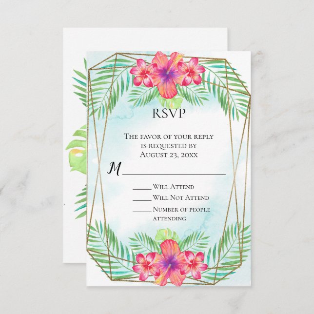 Invitation Hibiscus tropical Aquarelle Plage Mariage RSVP (Devant / Derrière)