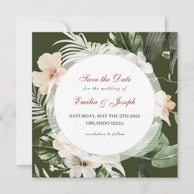 Invitation Hibiscus tropical boho pastel floral Enregistrer l (Devant)