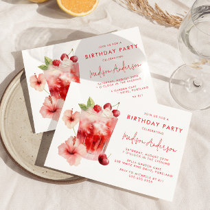 Invitation Hibiscus tropical Cerise Cocktail Anniversaire
