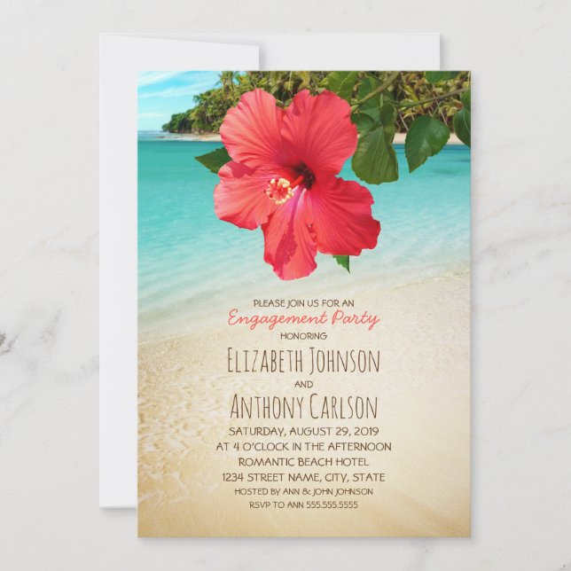 Invitation Hibiscus tropical Hawaiian Beach (Devant)
