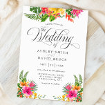 Invitation Hibiscus tropical Mariage de calligraphie florale<br><div class="desc">Donnez le ton d'une fête vibrante avec cette faire-part de mariage tropicale. Avec ses fleurs colorées d'hibiscus et son élégante calligraphie, il est parfait pour les couples qui aiment une esthétique animée et inspirée de l'île. Le design floral luxuriant et l'écriture élégante créent un look chaleureux et accueillant, idéal pour...</div>