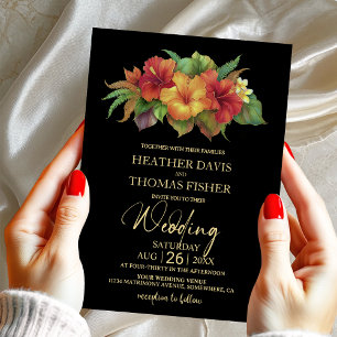 Invitation Hibiscus tropical Mariage noir floral