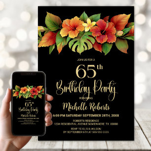 Invitation Hibiscus tropical Noir floral 65e anniversaire