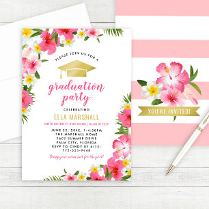 Invitation Hibiscus Tropical Rose Or Fleurs Graduation