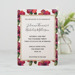 Invitation Hibiscus Tropical Rouge Cadre de Parties scintilla