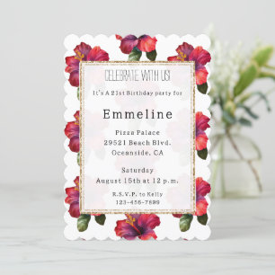 Invitation Hibiscus Tropical Rouge Parties scintillant Floral