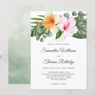 Invitation Hibiscus tropicaux et aquarelle de feuillage Flora