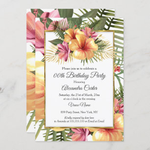 Invitation Hibiscus tropicaux Floral Jaune Or Rose Anniversai