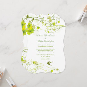 Invitation Hibiscus vert Mariage floral et hirondelle