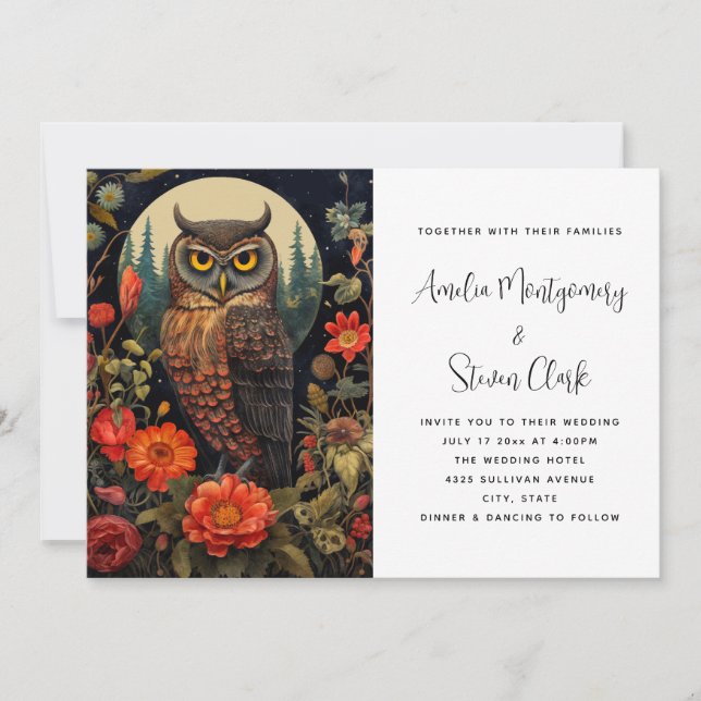 Invitation Hibou à la nuit avec un Mariage de Pleine lune (Devant)