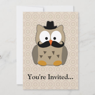 Invitation Hibou avec Moustache et Casquette