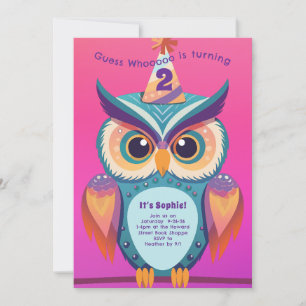 Invitation Hibou fête d'anniversaire enfants Bold