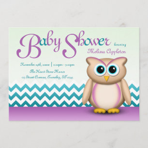 Invitation Hibou mignon - pourpre et baby shower de Chevron