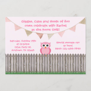 Invitation Hibou rose à l'invitation d'anniversaire de