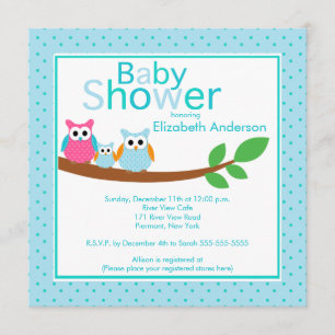 Invitation Hiboux de maman et de papa avec le baby shower de