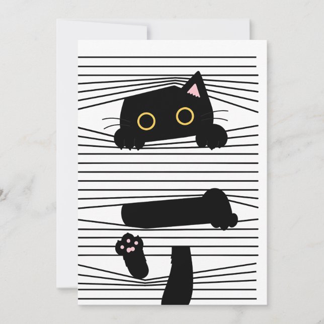 Invitation Hidden Black Cat Cute Funny Minimalist Animal Love (Devant)