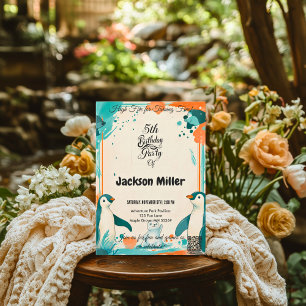 Invitation High Cinq 5e anniversaire, Turquoise et orange, Po