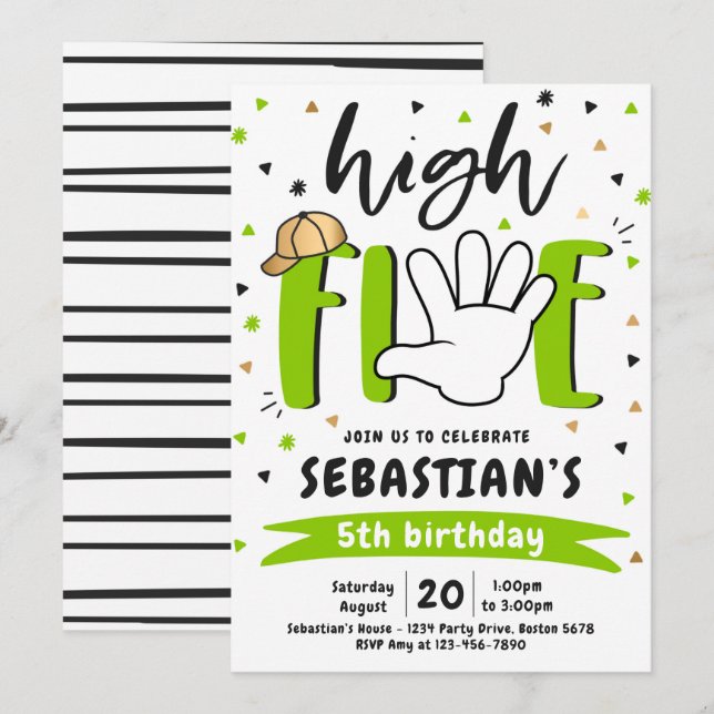 Invitation High Five Birday Hi Five 5th Birthday Party (Devant / Derrière)