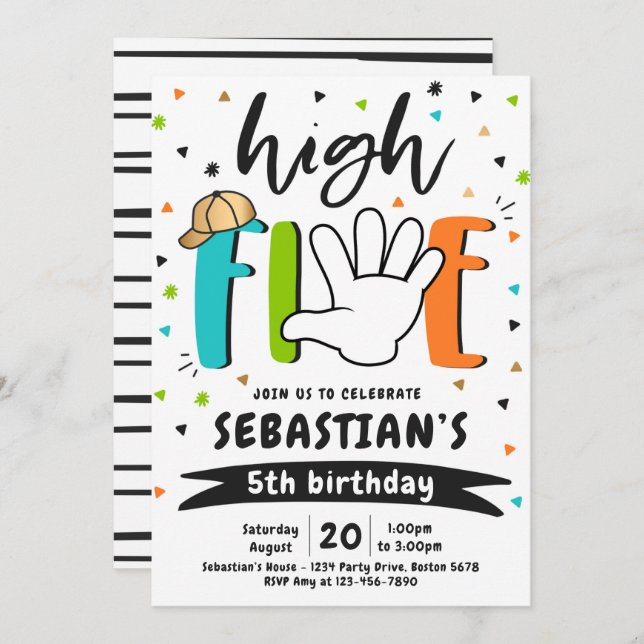 Invitation High Five Birday Hi Five 5th Birthday Party (Devant / Derrière)
