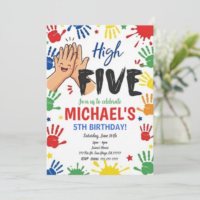 Invitation High Five Birthday Hi Five 5th Birthday Party (Debout devant)