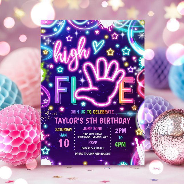 Invitation High Five Pastel Neon Glow 5e fête d'anniversaire (Créateur téléchargé)