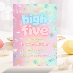 Invitation High Five Pastel Neon Glow 5e fête d'anniversaire