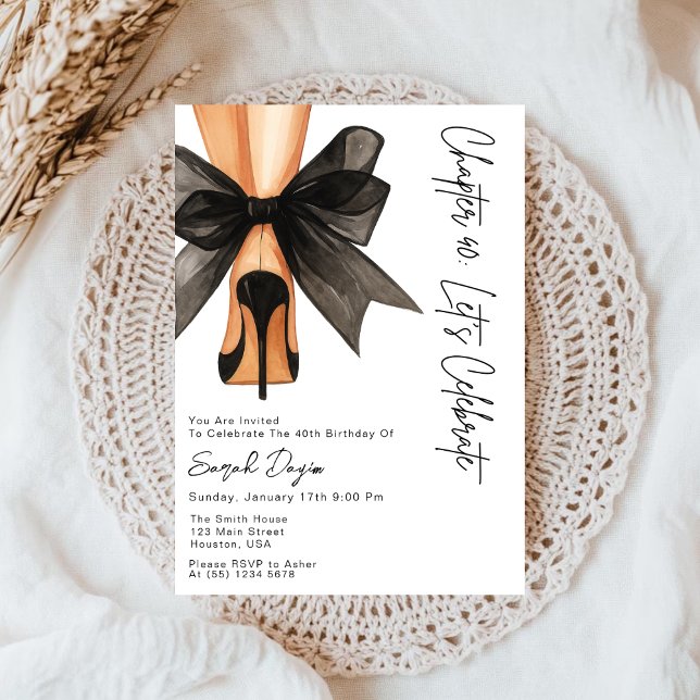 Invitation High Heels Black Bow Forty 40th Birthday Party (Créateur téléchargé)