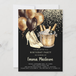 Invitation High Heels Gold Black Woman's Birthday Party