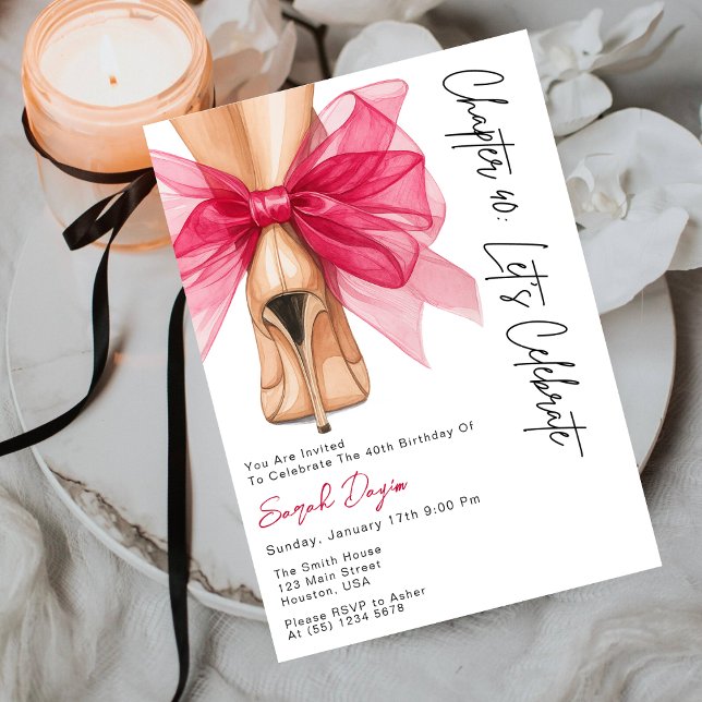 Invitation High Heels Pink Bow Forty 40th Birthday Party  (Créateur téléchargé)