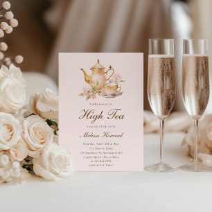 Invitation High Tea Pastel Fête des mariées d'or rose