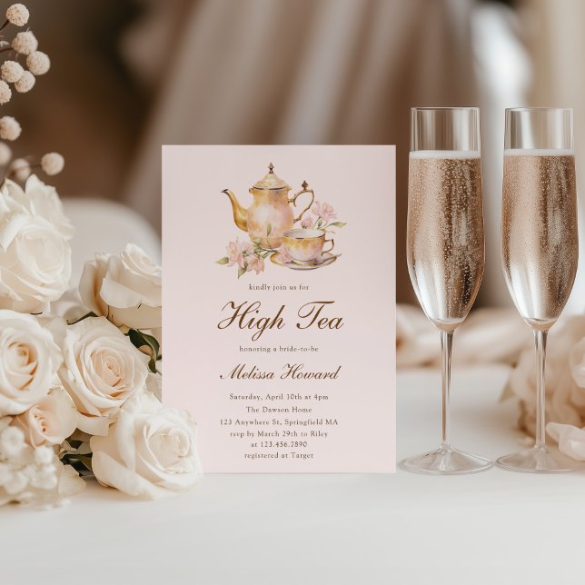 Invitation High Tea Pastel Fête des mariées d'or rose (Créateur téléchargé)