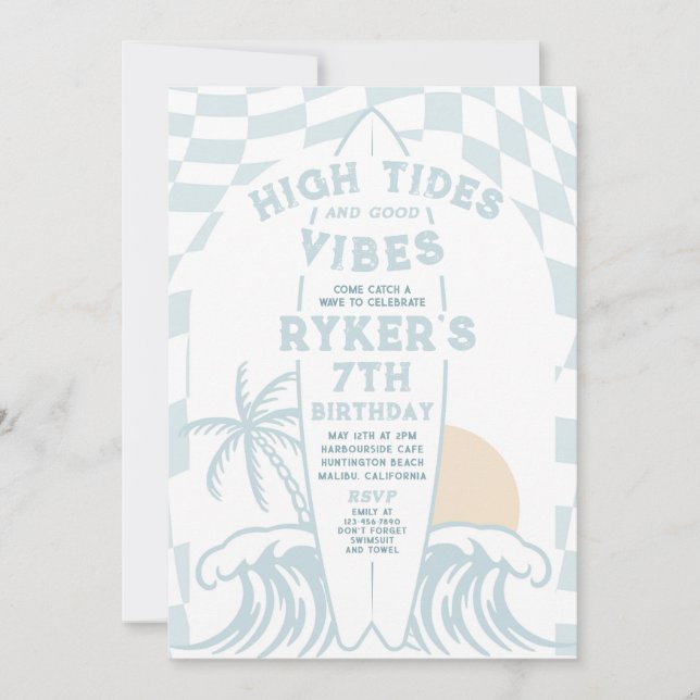Invitation High Tides Et Good Vibes Surf Anniversaire (Devant)