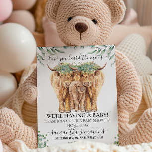 Invitation Highland Calf Baby shower Eucalyptus Mères