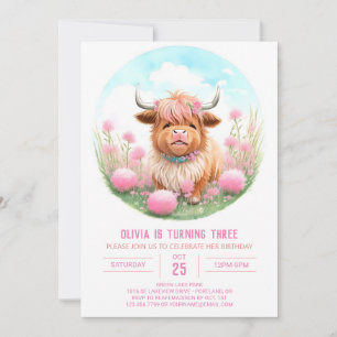 Invitation Highland Cow and Pampas Girl Birthday