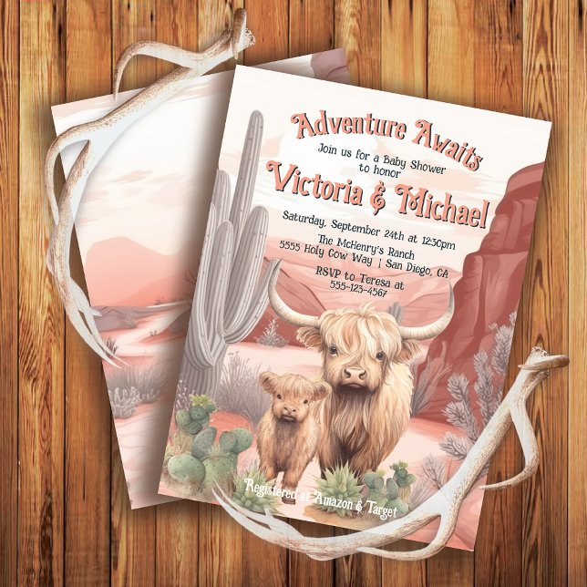 Invitation Highland Cow Baby and maman Baby shower Désert (Créateur téléchargé)