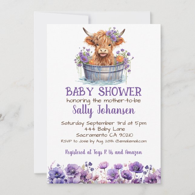 Invitation Highland Cow Baby shower (Devant)