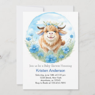 Invitation Highland Cow Blue Bash Boy Baby shower