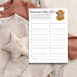 Invitation Highland Cow Boho Baby ABC Shower Game Card