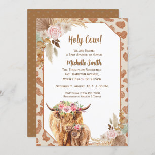 Invitation Highland Cow Boho Floral Baby shower Brown