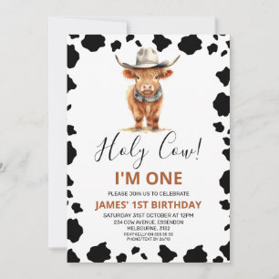 Invitation Highland Cow Cowboy Casquette Cow Imprimer 1er ann