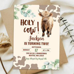 Invitation Highland Cow Farm Green Boy Anniversaire