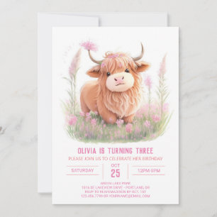 Invitation Highland Cow Farmyard Fun Girl Anniversaire