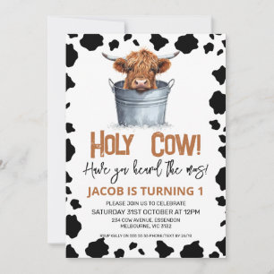 Invitation Highland Cow In Bucket Cow Imprimer 1er anniversai