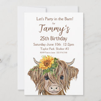Invitation Highland Cow Invitation, fête d'anniversaire de la