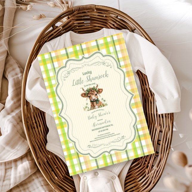 Invitation Highland Cow Lucky Little Baby shower Shamrock (Créateur téléchargé)