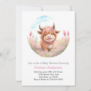 Invitation Highland Cow Meadow Pink Girl Baby shower