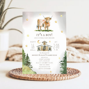 Invitation Highland Cow Moon Stars Baby shower agricole